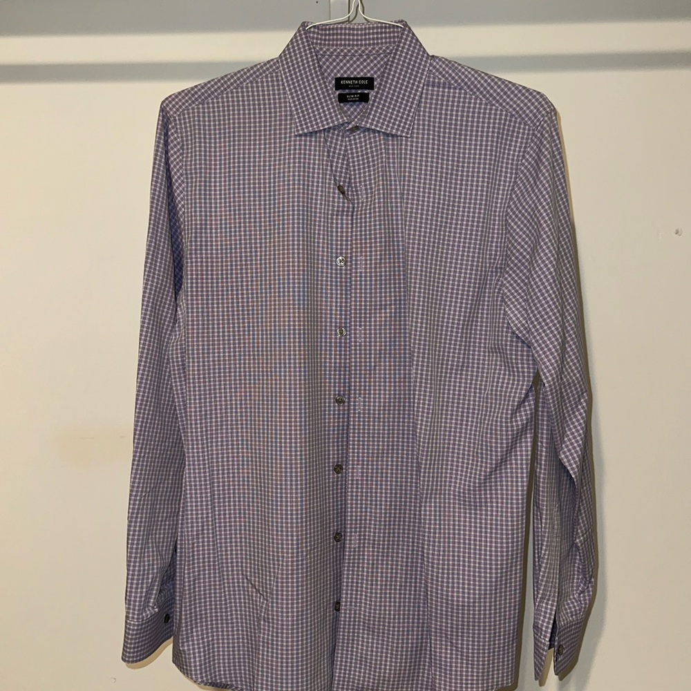 Kenneth Cole Men's Purple and White Checkered Dress Shirt. BARELY WORN!!